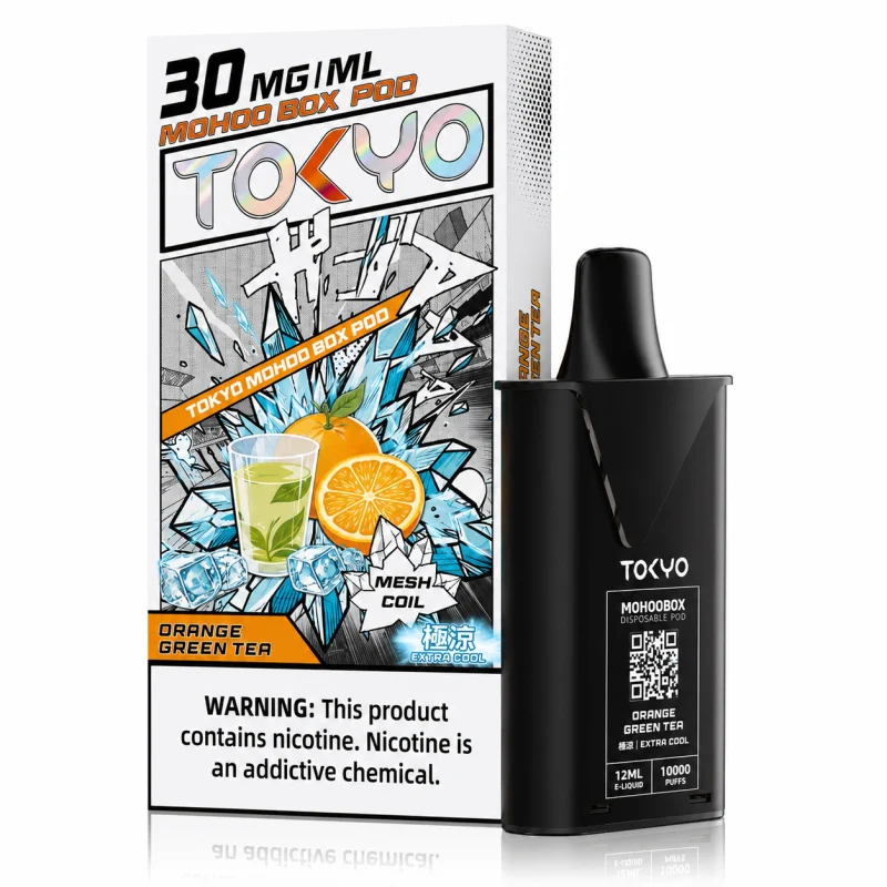 替換式煙彈｜TOKYO MOHOO BOX 東京魔盒｜10000口 12mL 1.0Ω鋼網棉芯 柳橙綠茶（極涼）