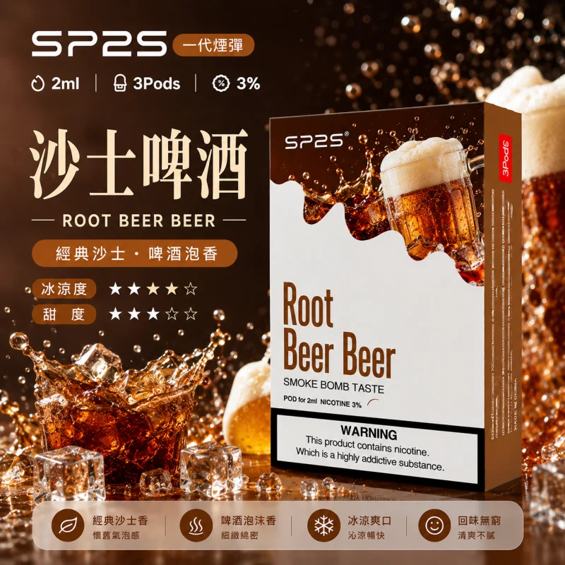 替換式煙彈｜SP2S 一代通用煙彈｜2.0mL 蜂窩陶瓷芯 三入裝 沙士啤酒